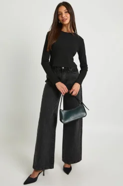 boohoo Haut côtelé à manches longues avec garniture scintillante<Femme Tops
