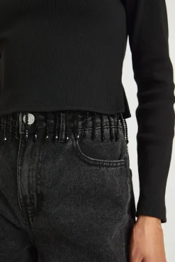 boohoo Haut côtelé à manches longues avec garniture scintillante<Femme Tops