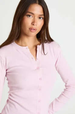 boohoo Haut Côtelé à Manches Longues avec Boutonnage Intégral<Femme Tops D’Automne|Tops