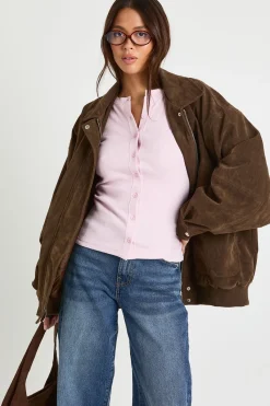 boohoo Haut Côtelé à Manches Longues avec Boutonnage Intégral<Femme Tops D’Automne|Tops