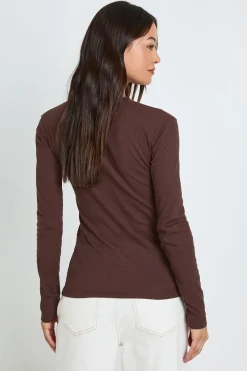 boohoo Haut Côtelé À Manches Longues Avec Boutonnage Intégral Tall<Femme Tops