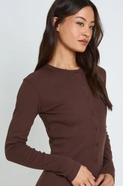 boohoo Haut Côtelé À Manches Longues Avec Boutonnage Intégral Tall<Femme Tops