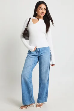 boohoo Haut Côtelé À Manches Longues Avec Détail Décolleté Goutte D'eau Et Finition Perlée<Femme Tops