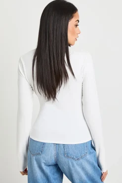boohoo Haut Côtelé À Manches Longues Avec Détail Décolleté Goutte D'eau Et Finition Perlée<Femme Tops