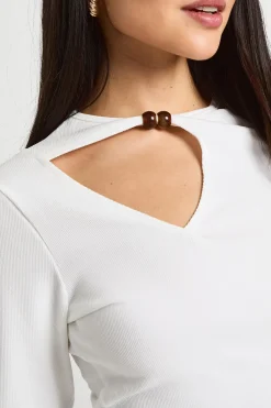 boohoo Haut Côtelé À Manches Longues Avec Détail Décolleté Goutte D'eau Et Finition Perlée<Femme Tops