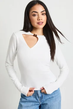 boohoo Haut Côtelé À Manches Longues Avec Détail Décolleté Goutte D'eau Et Finition Perlée<Femme Tops