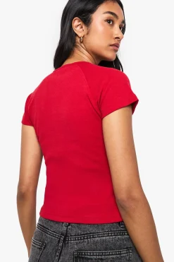 boohoo Haut à côtes avec boutons traversants et manches cap<Femme Looks De Rentrée|Tops