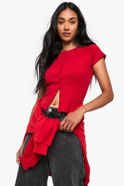 boohoo Haut à côtes avec boutons traversants et manches cap<Femme Looks De Rentrée|Tops