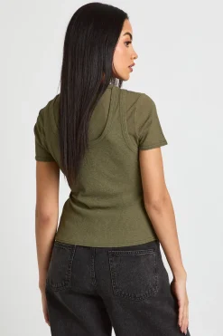 boohoo Haut À Côtes Texturées Froncé Double Épaisseur<Femme Tops