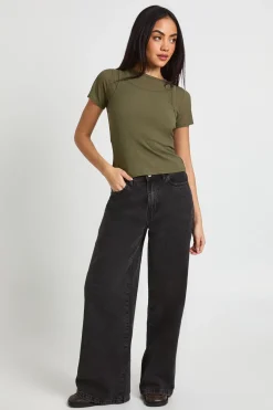 boohoo Haut À Côtes Texturées Froncé Double Épaisseur<Femme Tops