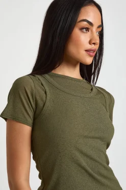 boohoo Haut À Côtes Texturées Froncé Double Épaisseur<Femme Tops