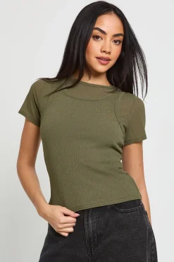 boohoo Haut À Côtes Texturées Froncé Double Épaisseur<Femme Tops