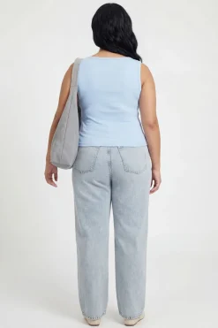 boohoo Haut Débardeur Côtelé Grande Taille À Détail De Boutons Asymétriques<Femme Tops