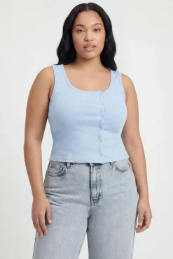 boohoo Haut Débardeur Côtelé Grande Taille À Détail De Boutons Asymétriques<Femme Tops