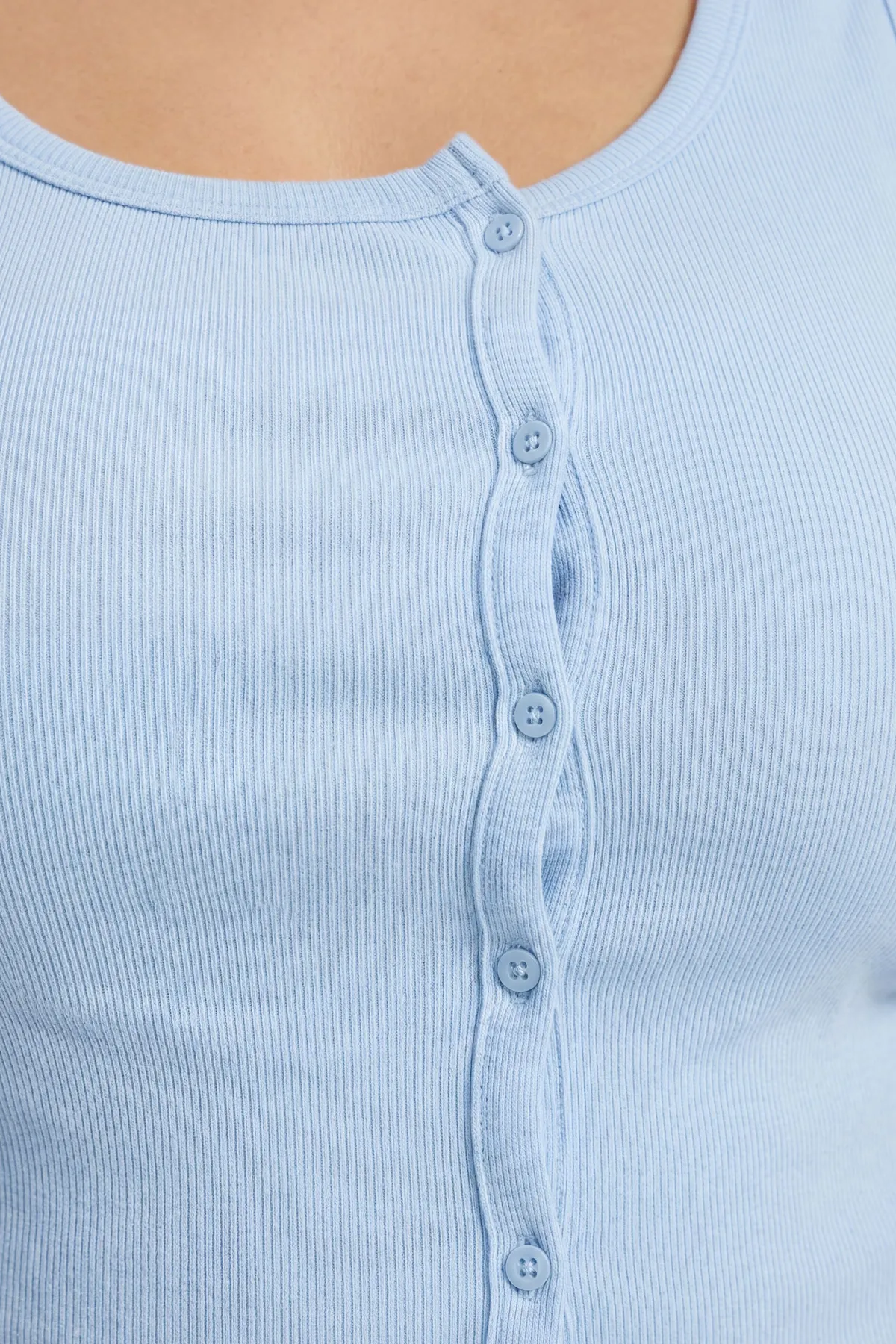 boohoo Haut Débardeur Côtelé Grande Taille À Détail De Boutons Asymétriques<Femme Tops