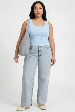 boohoo Haut Débardeur Côtelé Grande Taille À Détail De Boutons Asymétriques<Femme Tops