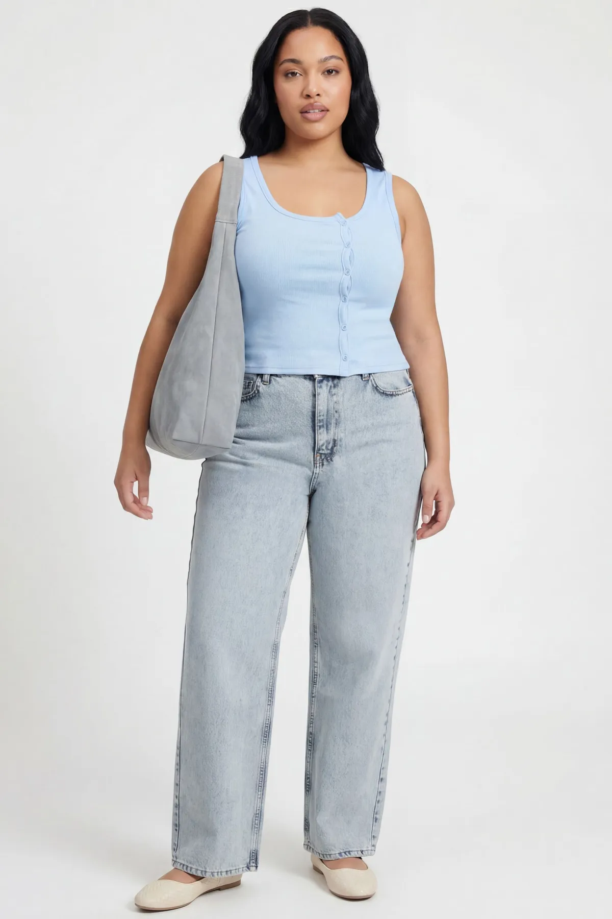 boohoo Haut Débardeur Côtelé Grande Taille À Détail De Boutons Asymétriques<Femme Tops