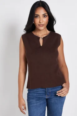 Haut Débardeur Tricoté Avec Finition Chaînette Petite Taille