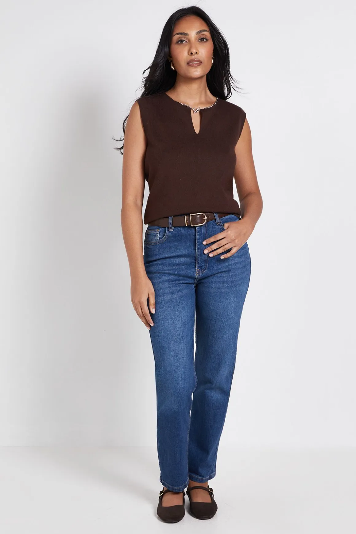 Haut Débardeur Tricoté Avec Finition Chaînette Petite Taille