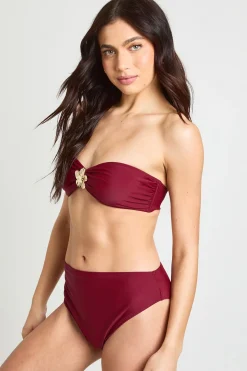 Haut De Bikini Bandeau Avec Finitions Dorées Et Bas De Bikini Taille Haute