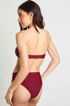 Haut De Bikini Bandeau Avec Finitions Dorées Et Bas De Bikini Taille Haute