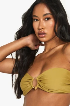 Haut de bikini bandeau avec garniture de pierre en résine et détail anneau en or