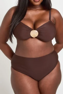 boohoo Haut De Bikini Bandeau Avec Ornement Coquillage Et Bas De Bikini Taille Haute Grande Taille<Femme Looks Chocolat|Tenues De Plage