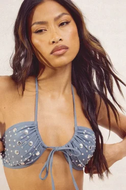 Haut De Bikini Bandeau Clouté Et Bas De Bikini À Nouer Sur Les Côtés