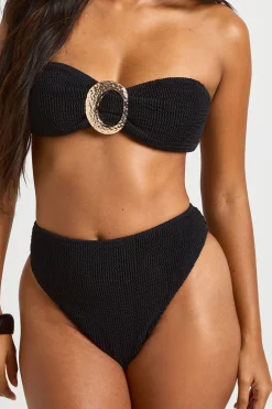 Haut De Bikini Bandeau Froissé Avec Détails Dorés Et Bas Taille Haute