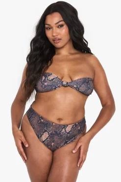 Haut de bikini bandeau grande taille à détail de nœud et imprimé synthétique