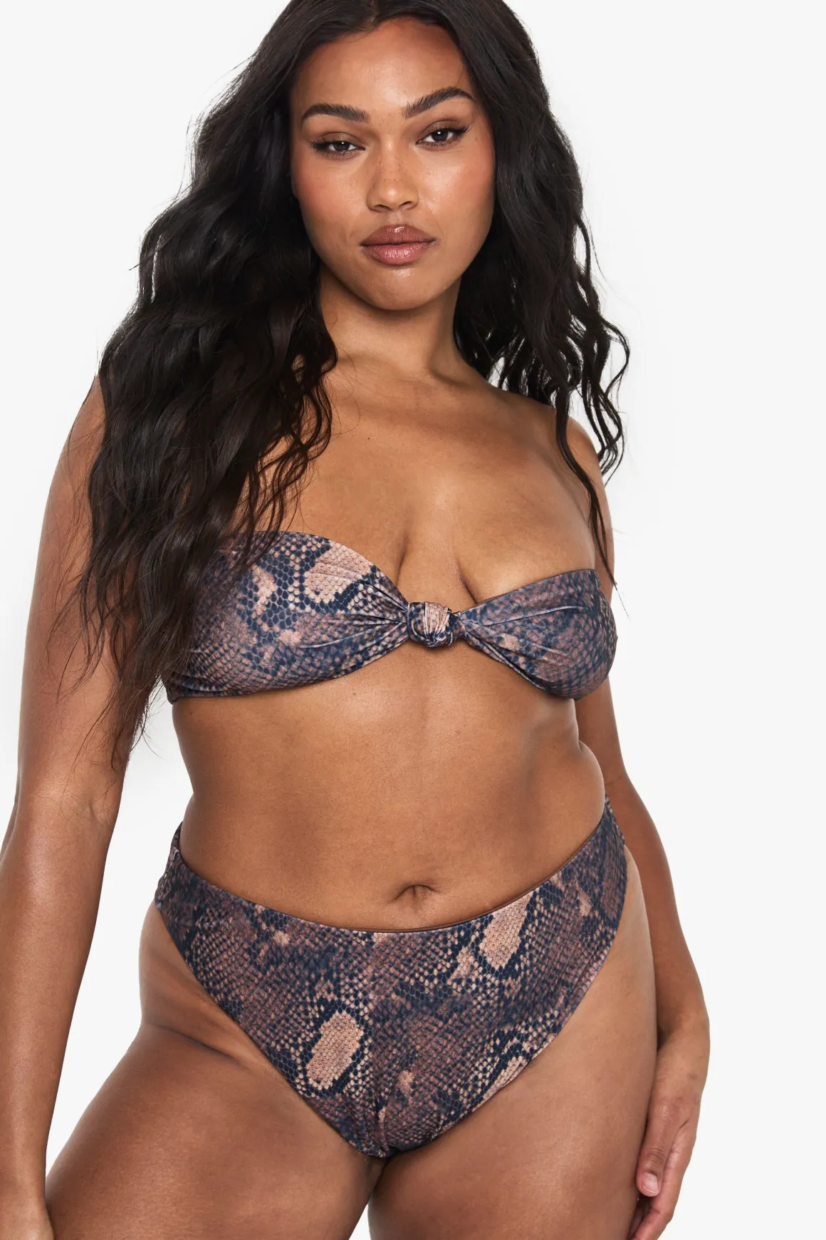 Haut de bikini bandeau grande taille à détail de nœud et imprimé synthétique