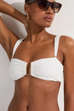Haut de bikini à bretelles détachables avec bordure dorée