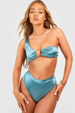 Haut de bikini en satin à une épaule avec anneau O