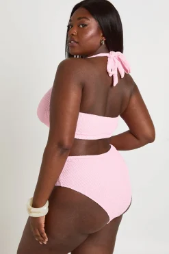 Haut De Bikini Grande Taille À Encolure Carrée Et Bas Taille Haute Effet Gaufré