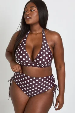 Haut De Bikini Grande Taille À Pois Avec Contrôle Du Ventre Taille Haute Et Décolleté Plongeant