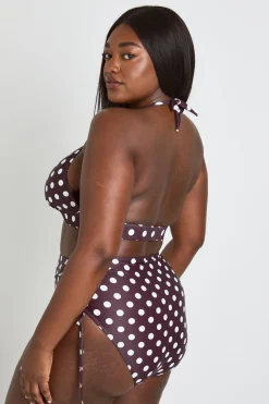 Haut De Bikini Grande Taille À Pois Avec Contrôle Du Ventre Taille Haute Et Décolleté Plongeant