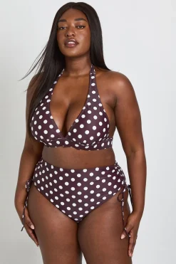 Haut De Bikini Grande Taille À Pois Avec Contrôle Du Ventre Taille Haute Et Décolleté Plongeant