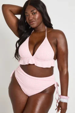 boohoo Haut De Bikini Grande Taille À Volants Vichy Et Bas De Bikini Taille Haute Froncé<Femme Maillots De Bain|Tenues De Plage