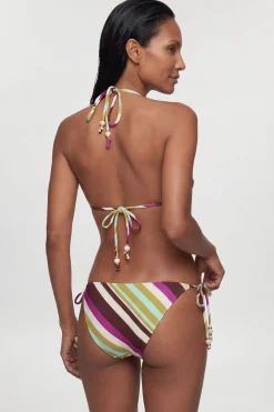 Haut De Bikini À Imprimé Rayures Diagonales Avec Détails De Perles