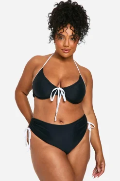 Haut de bikini à nouer en contraste pour grandes tailles