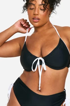 Haut de bikini à nouer en contraste pour grandes tailles
