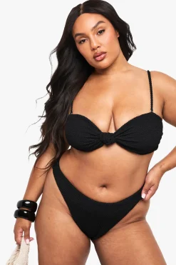 Haut de bikini Plus en tissu froissé avec nœud à l’avant