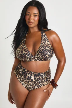 boohoo Haut De Bikini Plus Essentials Décolleté Plongeant Dos Nu<Femme Imprimé Léopard|Tenues De Plage