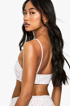 Haut de bikini réversible à imprimé floral délicat et à encolure arrondie