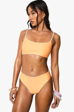Haut de bikini réversible à imprimé floral délicat et à encolure arrondie