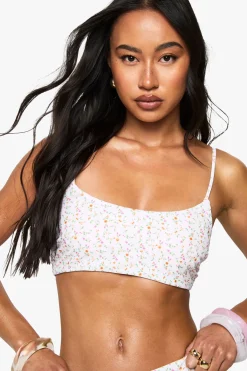 Haut de bikini réversible à imprimé floral délicat et à encolure arrondie
