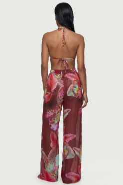 Haut de Bikini Réversible à Motif Floral Photographique avec Détails de Perles