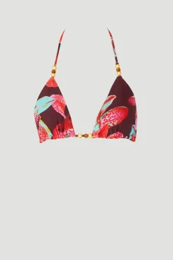 Haut de Bikini Réversible à Motif Floral Photographique avec Détails de Perles