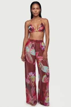 Haut de Bikini Réversible à Motif Floral Photographique avec Détails de Perles