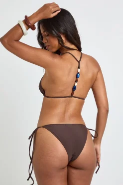 Haut De Bikini Triangle Avec Perles Et Bas De Bikini À Nouer Sur Les Côtés